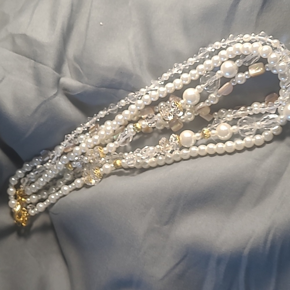 Elegant 4 Strand Pearl and Crystal Necklace